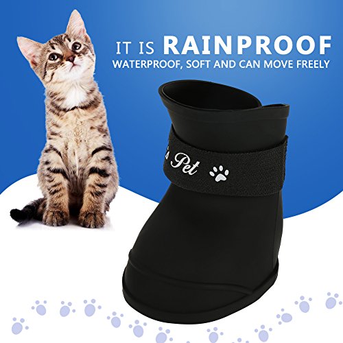 FILFEEL Pet Rain Shoes, Silicone Dog Cute Boots Anti-Slip Protective (M Black Color)