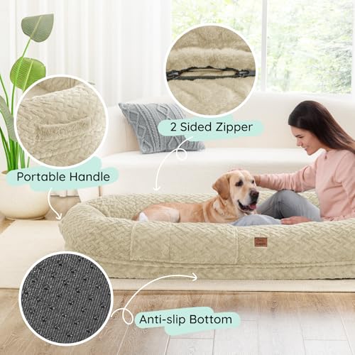 ChiXnuggle Faux Fur Washable Human Dog Bed Cover | 72*40*10,removable replace cover,soft fur,non-slip bottom,linen - color: Linen, size: Cover (72x40x10)
