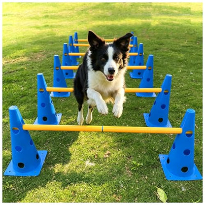 Dog Agility Cone Hurdle Set, 3 Adjustable Heights, 12 Pack | Adjustable Height Dog Agility Course for Backyard Training, 12 Cones with PVC Crossbar - size: 12-Pack Hurdle Cone