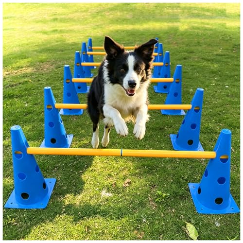 Dog Agility Cone Hurdle Set, 3 Adjustable Heights, 12 Pack | Adjustable Height Dog Agility Course for Backyard Training, 12 Cones with PVC Crossbar - size: 12-Pack Hurdle Cone