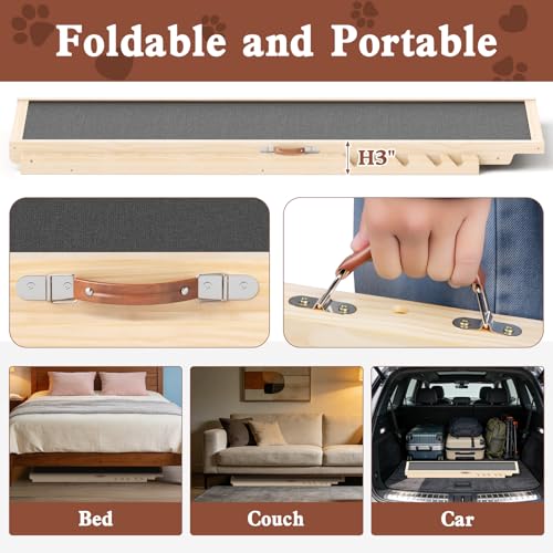 Dog Ramp for High Bed Couch, 55" Long Pet Steps for Any Sizes Dogs | 5 Heights 19.5"-27.4", Holds 250lbs, Foldable, 2 Safety Side Rails, For Older/Injured Pets, Solid Wood, Anti-slip Yoga Mat - size: 55"L x 18.3"W x 3"H