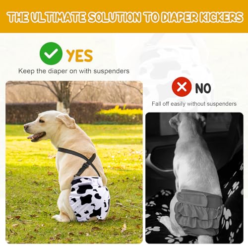 3 Pack Avont Washable Female Dog Diaper with Suspender, Reusable Girl Doggie Diapers for Small Medium Large Doggy in Heat Cycle Period Incontinence - color: Green/White/Purple…, size: L