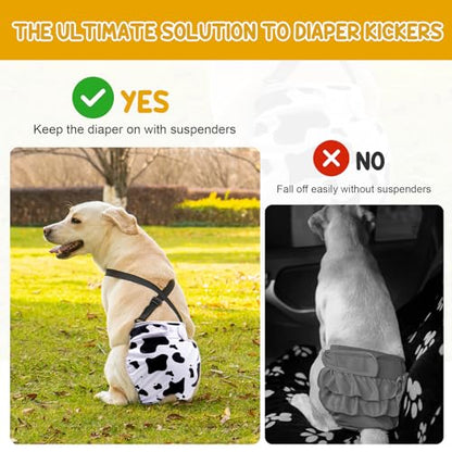 3 Pack Avont Washable Female Dog Diaper with Suspender, Reusable Girl Doggie Diapers for Small Medium Large Doggy in Heat Cycle Period Incontinence - color: Green/White/Purple…, size: M