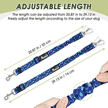 SlowTon Dog Seatbelt, 2 Pack Dog Seat Belt Car Leash Adjustable Elastic Bungee Buffer Heavy Duty Nylon Reflective Pet Safety Tether Connect to Dog Harness for Travel Riding in Vehicle (Daul Clip, BL) - color: Blue