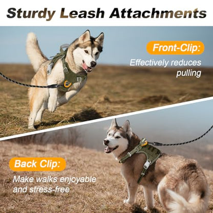 BARKBAY Service Dog Vest Tactical Dog Harness Medium Large Sized Dog No Pull Adjustable Dog Harness Reflective K9 Working Training Easy Control Military Molle System(Green,L) - color: Green, size: Large