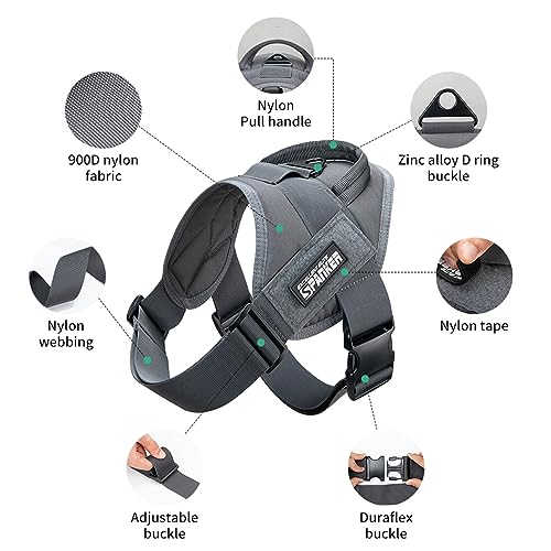 EXCELLENT ELITE SPANKER Tactical Dog Vest Training Military Patrol Service Dog Harness Easy Control Adjustable No-Pull Nylon Pet Harness with Handle for Small Medium Large Dogs(Grey-L) - color: Grey, size: L