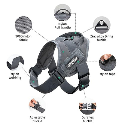 EXCELLENT ELITE SPANKER Tactical Dog Vest Training Military Patrol Service Dog Harness Easy Control Adjustable No-Pull Nylon Pet Harness with Handle for Small Medium Large Dogs(Grey-L) - color: Grey, size: L