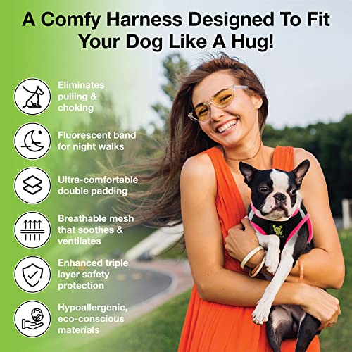 EcoBark Step in Dog Harness - Eco-Friendly Teacup Dog Harnesses for XXS, XS, and Small Dogs - Reflective and Adjustable Mini Body Halter Vest -Tiny Soft Mesh Toy Breed Harness (XXXS, Black and Pink) - color: Black and Pink Trim, size: XXXS- 2 to 3 lbs- Ch