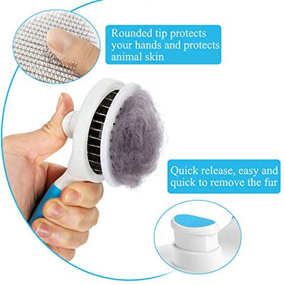 Cat Brush for Shedding, Self Cleaning Slicker Brush - Skin Friendly Deshedding Grooming Tool for Dogs Cats Rabbit Massage Removes Loose Undercoat