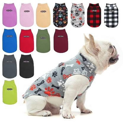 BEAUTYZOO Small Dog Sweater Fleece Vest Winter Jacket, D-Ring Leash Attachment for XS S Puppy Medium Sized Breeds Dogs, Cold Weather Dog Clothes Windproof Keep Warm, Grey Bone Paw S - color: GREY PAW, size: Small