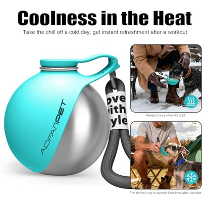 Portable Dog Water Bottle 10oz Stainless Steel Travel Dog Water Dispenser with Bowl No-Spill Puppy Water Bottle for Walking Hiking Small Dog Water Bottle - color: Blue