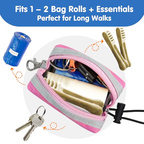 Dog Poop Bag Holder Zippered Pouch, Portable Waste Bag Dispenser with 1 Metal Clip, Fashion Color Matching Canvas Holder for Leashes - Pink - color: Pink