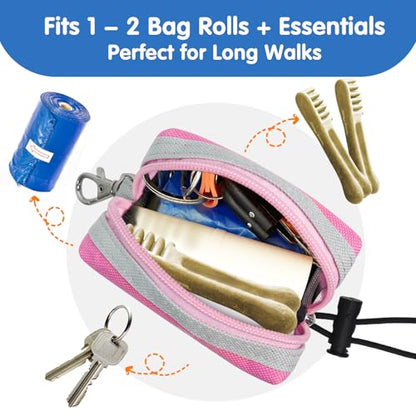 Dog Poop Bag Holder Zippered Pouch, Portable Waste Bag Dispenser with 1 Metal Clip, Fashion Color Matching Canvas Holder for Leashes - Pink - color: Pink
