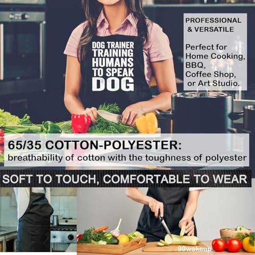 Dog Trainer Training Humans to Speak Dog Apron, Unisex, Black, One Size Fits All, Cotton Blend, Casual, Text Graphic, 2 Pockets
