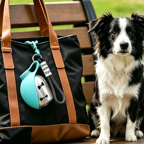 2-in-1 Portable Dog Water Bottle with Bowl, 10oz Stainless Steel Travel Pet Water Dispenser, No-Spill Leak-Proof Design with Silicone Bowl, Perfect for Walking, Hiking, and Travel (Blue B) - color: Blue B