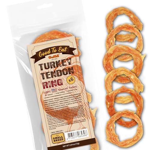Gootoe Turkey Tendons for Dogs –All-Natural, Hypoallergenic Dog Treats, Rawhide Alternative, Long Lasting Puppy Chews, Healthy Dog Treats for Small Breeds, Ring (S), 6 Count Pack