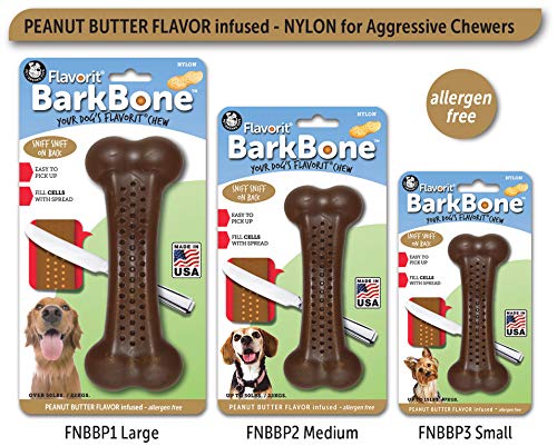 Pet Qwerks Flavorit BarkBone - Fillable Dog Bone for Moderate Chewers - Peanut Butter Flavor - 4.25" - size: Small