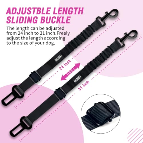 COOYOO Dog Seat Belt,3 Piece Set Retractable Dog Car Adjustable Seatbelts for Vehicle Nylon Pet Safety Heavy Duty & Elastic & Durable Car Harness for Dogs - color: Set 02-Black+Pink