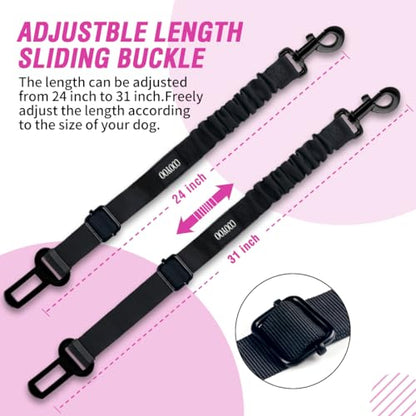 COOYOO Dog Seat Belt,3 Piece Set Retractable Dog Car Adjustable Seatbelts for Vehicle Nylon Pet Safety Heavy Duty & Elastic & Durable Car Harness for Dogs - color: Set 02-Black+Pink