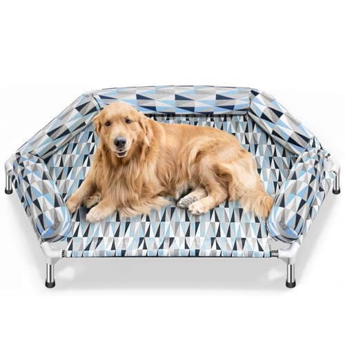 Orthopedic Dog Bed - Beds Bolster,Cooling Elevated Dog Beds with Metal Frame,Raised Dogs Bed,Easy to Assemble,Up to 130 lbs,X-Large (51" L x 32.3" W x 7.8" Th) - size: Bolster XL