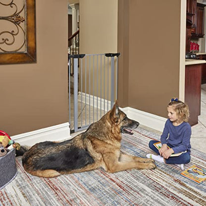 New World by Midwest 39" Steel Walk-Thru Dog Gate, Gray | Pressure Mounted, Expands 29.5"- 38" Wide, Auto-Close Door, Spring-Loaded Latch, Includes Two 3" Extensions - size: 39-Inch High