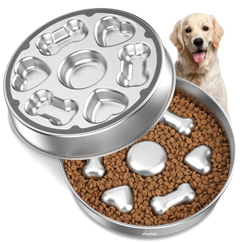 Slow Feeder Dog Bowls, 304 Stainless Steel Slow Feeder Bowl 5 Cups Metal Pet Food Bowl with Non-Slip Base for Medium & Large Breed, Bloat Stop, Dishwasher Safe - color: Silver, size: 5 Cups