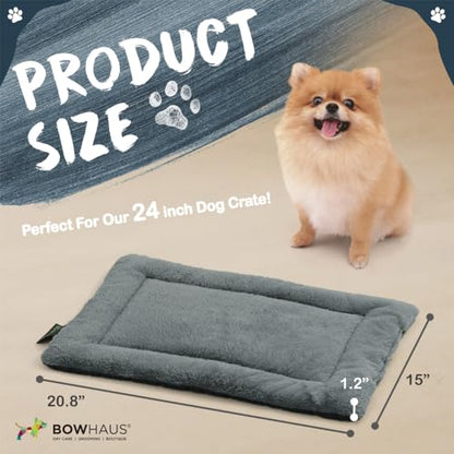 BOWHAUS 20.8" x 15” Machine-Washable Fluffy Dog Bed for 24" Kennel, Soft Crate Mat with Non-Slip Bottom, Cozy Pet Pad for Sleeping, Small Dog Kennel Flat Bed - size: 20.8" x 15" x 1.2"