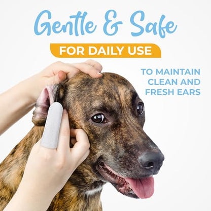 Dog Ear Cleaner Wipes - Finger Ear Wipes for Dogs & Cats with Otic Cleaning Solution, Sooths and Deodorizes. Pet Ear Relief - 50 Count, White
