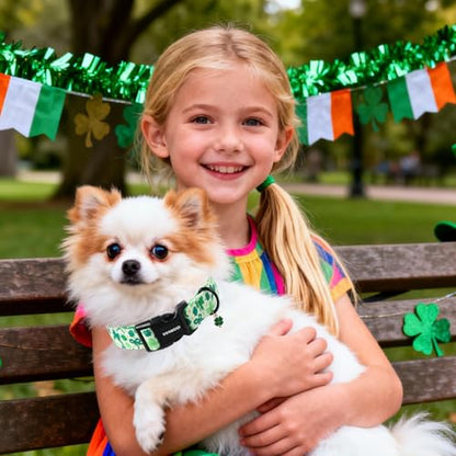 DOGWONG St Patrick's Day Dog Collar-Cute Green Clovers Dog Collar, Adjustable Cotton Shamrock Pet Collar Trefoil Puppy Collars with Quick Release Buckle,XS - color: A: St Patrick-Bowtie print, size: X-Small