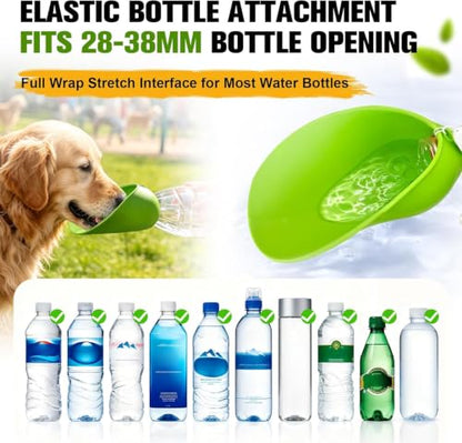 Portable Dog Water Bottle Attachment, Slip-On Pet Water Bowl for Walks | Silicone Dog Drink Dispenser, Fits Standard Water Bottles,Ideal for Dog Cat Walking Hiking Travel Foldable Leaf Design - color: Green