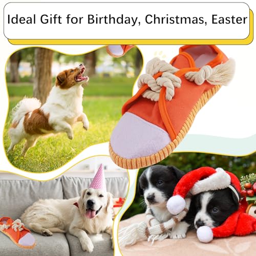 vocheer Dog Chew Toy, Dog Toys to Keep Them Busy Durable Teething Shoe Interactive Squeaky Puppy Toy,Small,Medium Breze, Machine Washable(Orange) - color: Orange