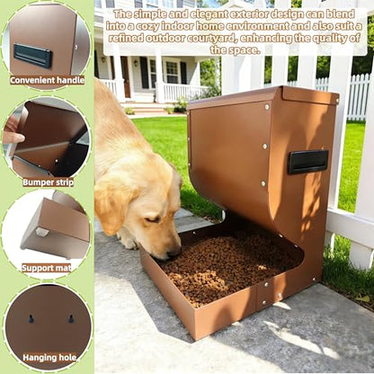 Large Gravity Dog Feeder 15lbs, Heavy Duty Metal Automatic Pet Food Dispenser, Rust-Proof Outdoor Dog Bowl with Secure Lid for Large Dogs & Cats
