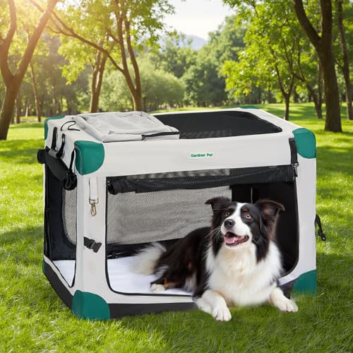 Gardner Pet 36 Inch Folding Soft Dog Crate -5 Mesh Windows Collapsible Dog Crate with 2 Storage Bags and Fleece Bed, Portable Dogs Travel Kennel for Medium/Large Dogs Indoor & Outdoor, Grey - color: Green, size: 36.0"L x 25.0"W x 25.0"H
