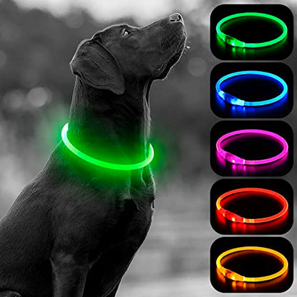 HIGO Light Up Dog Collars, USB Rechargeable LED Dog Collar, TPU Cuttable Dog Glow Collar, High Visibility Puppy Collar Safety Dog Lights for Night Walking(Green) - color: Green