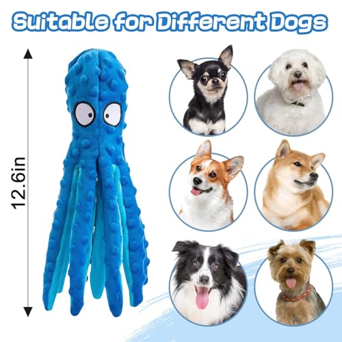 Alphatool Squeaky Dog Toys - No Stuffing Octopus Soft Plush Crinkle Toys to Keep Them Busy, Interactive Essentials for Small Medium Pets Dogs Gifts, 1pcs Blue - color: Blue