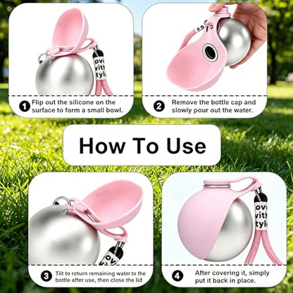 Portable Dog Water Bottle, Flip-Top Silicone Bowl Design, Insulated Hot & Cold Retention Material, One-Hand Leakproof Use, Perfect for Walking & Hiking, 10oz (Pink, No Print) - color: Pink