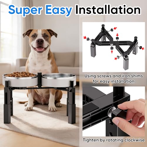 Aystkniet Dog Bowl Stand with Adjustable Height & Width, Anti-Slip Elevated Food Water Bowl Holder for Large Medium Small Dogs, Durable Raised Dog Feeder for Lifted Feeding, Only Stand Without Bowls - size: For Double Bowls