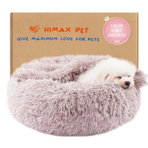 Himax Dog Beds for Small Dogs, Donut Dogs Beds with Blanket Attached, Calming Dog Bed Washable (20"/26"/35") Beige - color: Beige, size: 20.0"L x 20.0"W x 7.0"Th