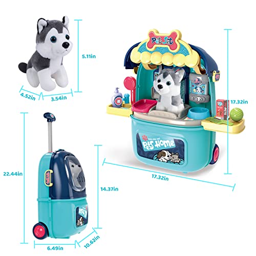 MAGIC4U Pet Cat Care Carrier Suitcase Toy, 29PCS Doctor Vet Kit for Kids, Pet Dog Grooming Feeding Toys, Veterinarian Pretend Play Set, Gifts for Boys and Girls Ages 3-12 | Puppy Vet Toys, Animal Doctor Kit for Toddlers,, Dog Grooming Toys, Pretend Pet Ho