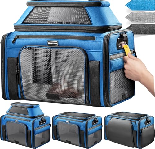 Top-Expandable Pet Carrier with Treat & Pet Window,18x13x9.5 Inch Southwest Frontier Airline Approved,Soft-Sided Dog Carrier for Small Dogs and Cats,Travel Cat Carrier with Locking Safety Zippers