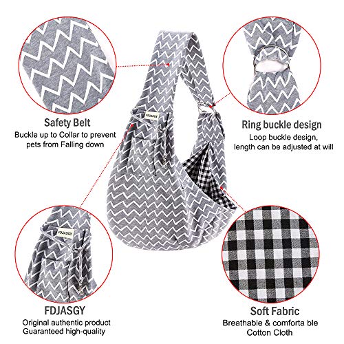 FDJASGY Small Pet Sling Carrier-Hands Free Reversible Pet Papoose Bag Tote Bag with a Pocket Safety Belt Dog Cat for Outdoor Travel (Gray Stripe) - color: Adjustable Gray Stripe