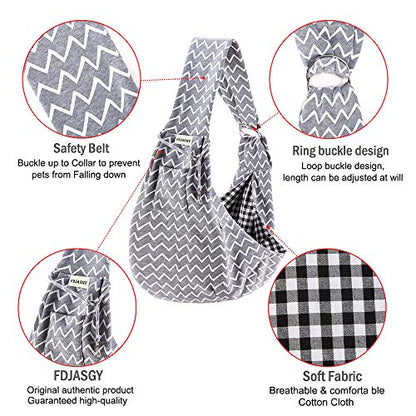FDJASGY Small Pet Sling Carrier-Hands Free Reversible Pet Papoose Bag Tote Bag with a Pocket Safety Belt Dog Cat for Outdoor Travel (Gray Stripe) - color: Adjustable Gray Stripe