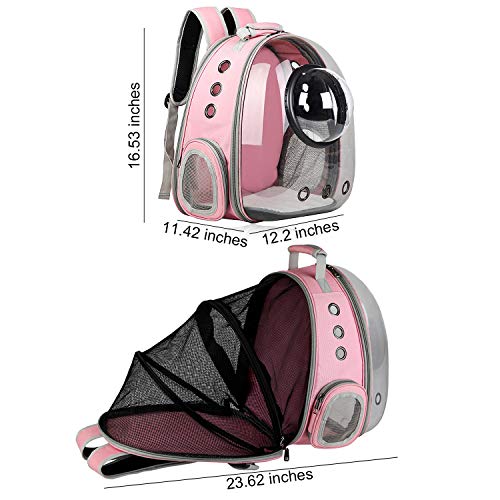 AJY Pet Clear Cat Backpack Carrier Bubble Breathable Foldable Pet Rucksack Carrier for Puppy Dog Cat Lightweight Cat Backpack Designed for Travel, Hiking, Walking & Outdoor Use - color: Pink
