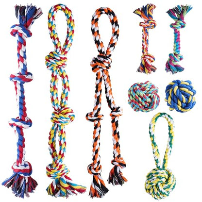 Aitmexcn Dog Rope Toys for Aggressive Chewers, 8 Pack Heavy Duty Natural Cotton Dog Chew Toys for Large & Medium Dogs, Tough Tug of War Dog Toys Teeth Cleaning,Boredom - size: 8 Pack-Large