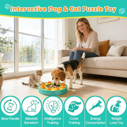 Dog Food Puzzle Toys Interactive Game Toy for IQ Training Enrichment Dog Food Puzzle Slow Feeder for Small, Medium Dogs and All Cats (Blue Bowl) - color: Blue Bowl