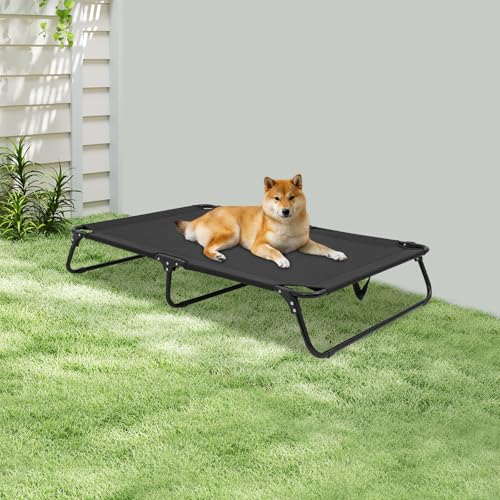Folding Dog Cot, Outdoor Elevated Dog Bed with Breathable Mesh, 47.24 * 31.5 * 8.66in and 99.2lbs Capacity, for Home, Travel, Camping