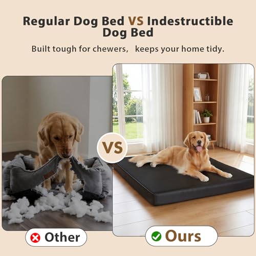 RRPETHOME 3" Chew Proof Indestructible Dog Bed for Large Aggressive Chewers,Durable Tough Fabir Chew Resistant Crate Dog beds for Large Dog & Puppy,Orthopedic Egg Foam Kennel Mat Pad Black 55x42x4