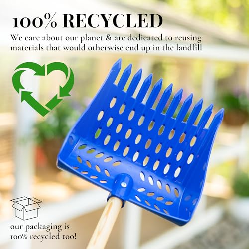 The Coop Scoop® Shelf 2-in-1 Chicken Poop Scooper & Rake – Made in The USA, Durable Sand Sifting Litter Shovel for Chicken Coops & Small Farm Animals (Shelf 10" Handle) - size: SHELF 10" Handle
