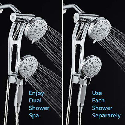 High Pressure 48-mode Luxury 3-way Combo with Adjustable Extension Arm – Dual Rain & Handheld Shower Head – Extra Long 6 Foot Stainless Steel Hose – All Chrome Finish – Top US Brand - color: Chrome