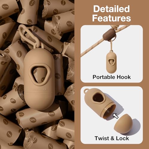 VETRESKA Dog Poop Bags Dispenser with Coffee Scented Waste Bags, Leak Proof, Extra Thick & Strong, 1 Holder and 105 Count Pet Poop Bags (7 Refill Rolls) for Dogs and Cats - size: 1 Count (Pack of 105), style: coffee